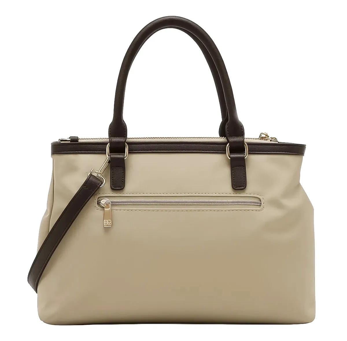 Bolsa feminina Chenson natural vista traseira com bolso externo com zíper